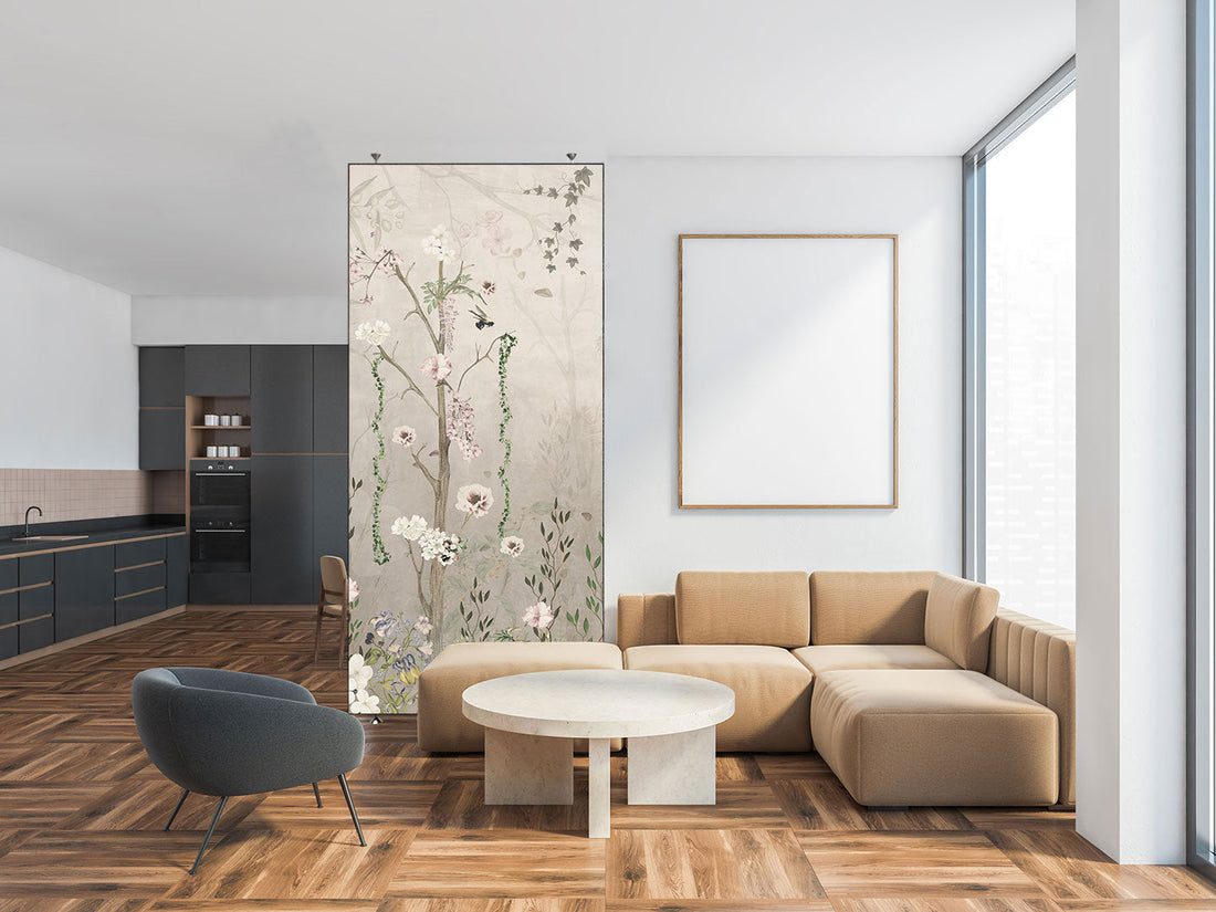 cuisine et salon séparé par une cloison amovible