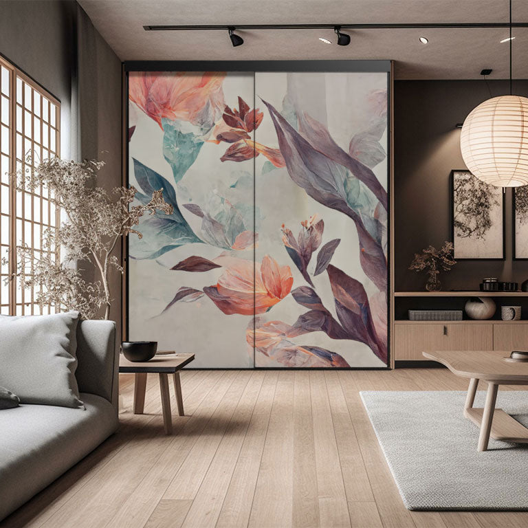 Une ambiance zen et poétique grâce à la porte de placard décorative